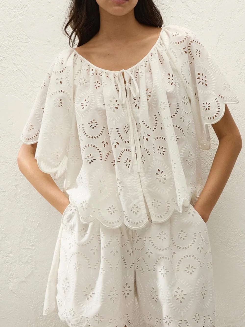 NWT Faithfull the Brand Fondaco Eyelet Blouse Top White